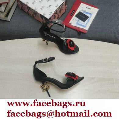 Dolce  &  Gabbana DG Logo Heel 10.5cm Black Red Roses Sandals Black 2022